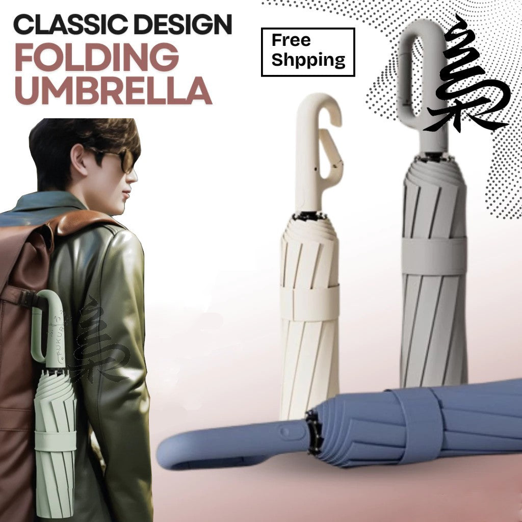 FUKUROU Automatic Folding Umbrella Auto Open UV 10 Rib Bone Umbrella Travel & Windproof Payung Lipat Hujan 10骨 折叠 雨伞