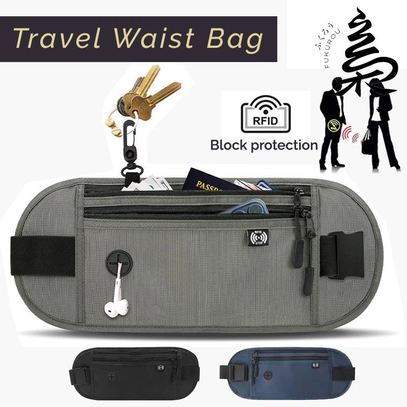 Waterproof Travel Waist Bag Adjustable RFID Blocking Passport Holder Wallet Earphone Hole Anti theft pouch beg 护照包