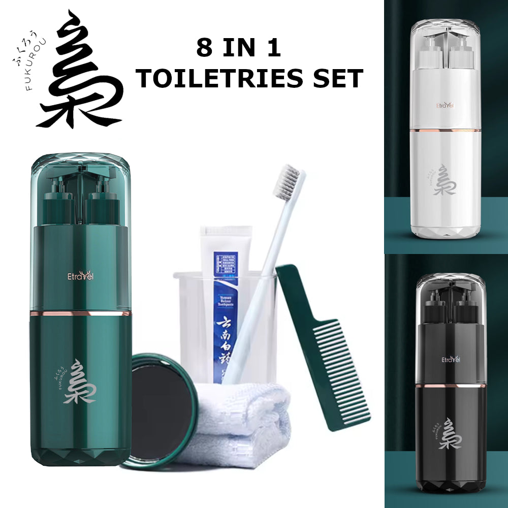 FUKUROU 8in1 Toiletries Travel Kit Wash Cup Bekas Berus Gigi Toothbrush Set Toothpaste Holder Soap Dispenser