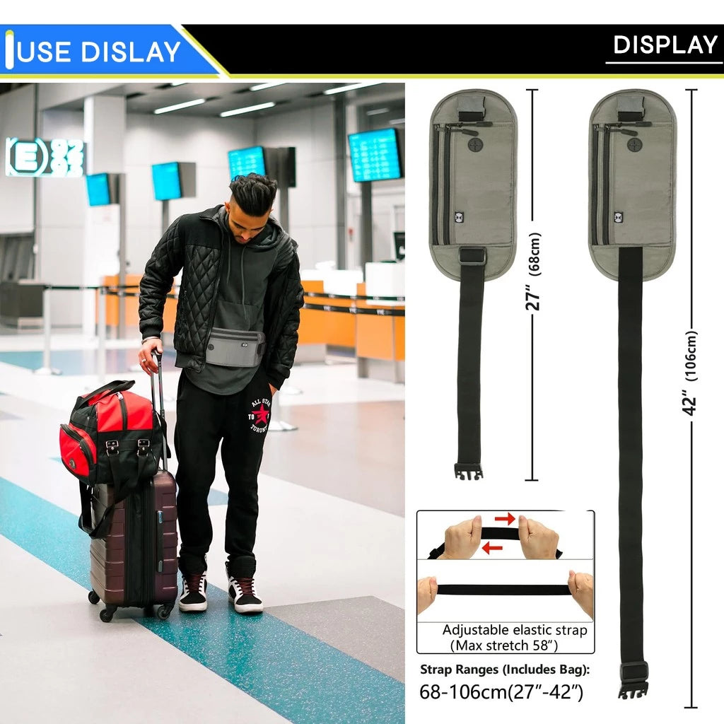 Waterproof Travel Waist Bag Adjustable RFID Blocking Passport Holder Wallet Earphone Hole Anti theft pouch beg 护照包