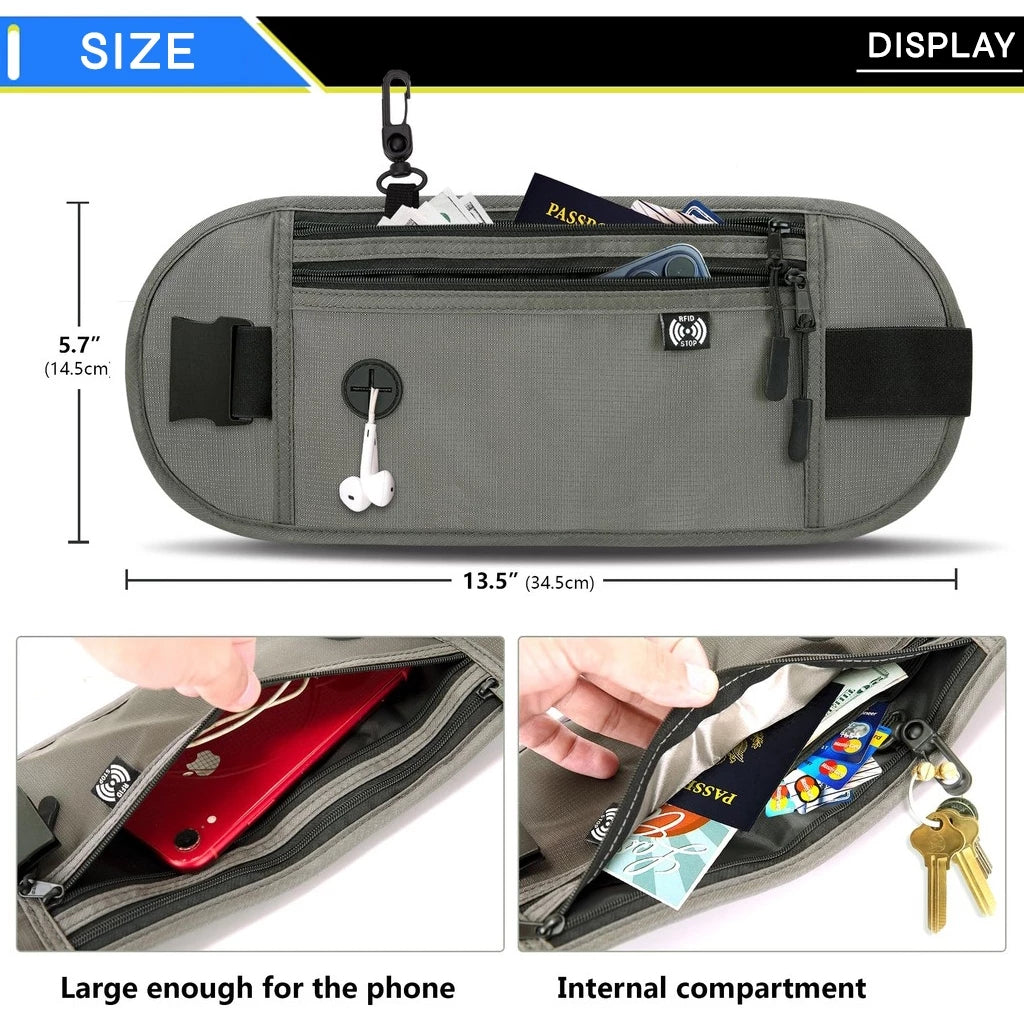 Waterproof Travel Waist Bag Adjustable RFID Blocking Passport Holder Wallet Earphone Hole Anti theft pouch beg 护照包