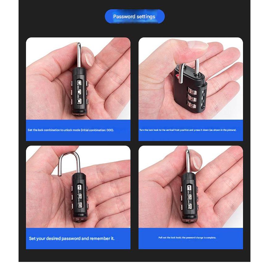 TSA Luggage Lock 3 Digit Password Lock Steel Cable Padlock Travel Suitcase Bag Mangga Beg Bagasi