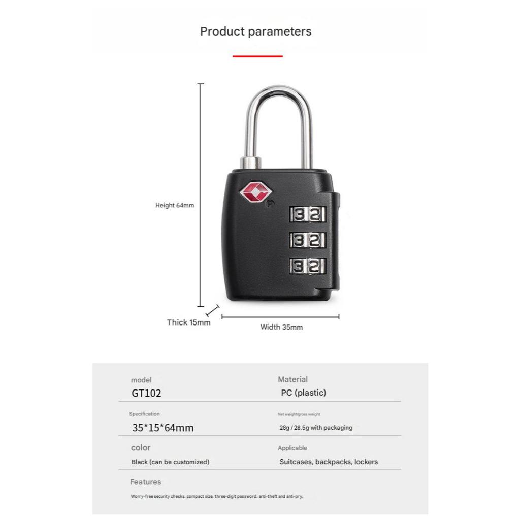 TSA Luggage Lock 3 Digit Password Lock Steel Cable Padlock Travel Suitcase Bag Mangga Beg Bagasi