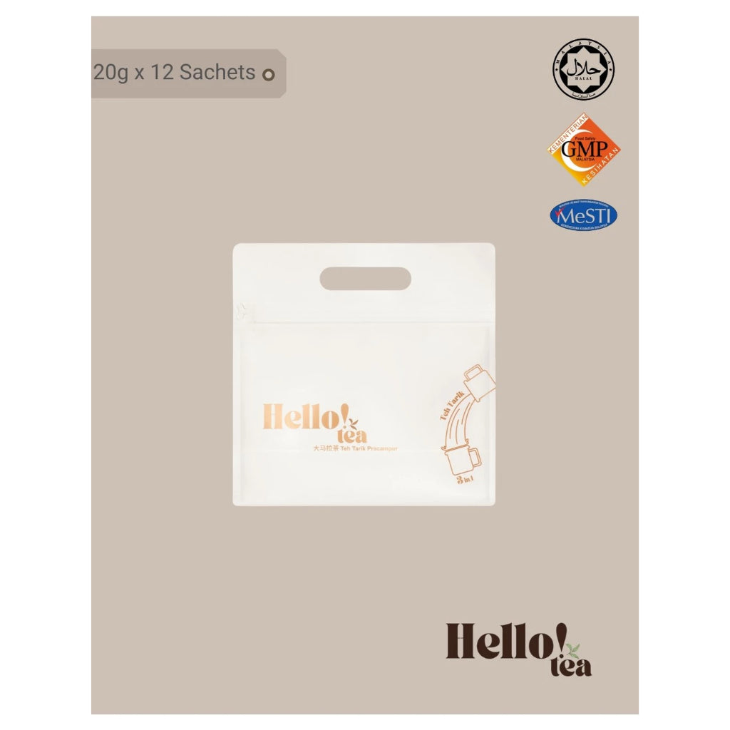 Hello! Tea Teh Tarik Malaysia Premium Milk Tea Instant Sachet Nostalgic Mamak Taste Teh Susu 拉茶 (12 x 20g)