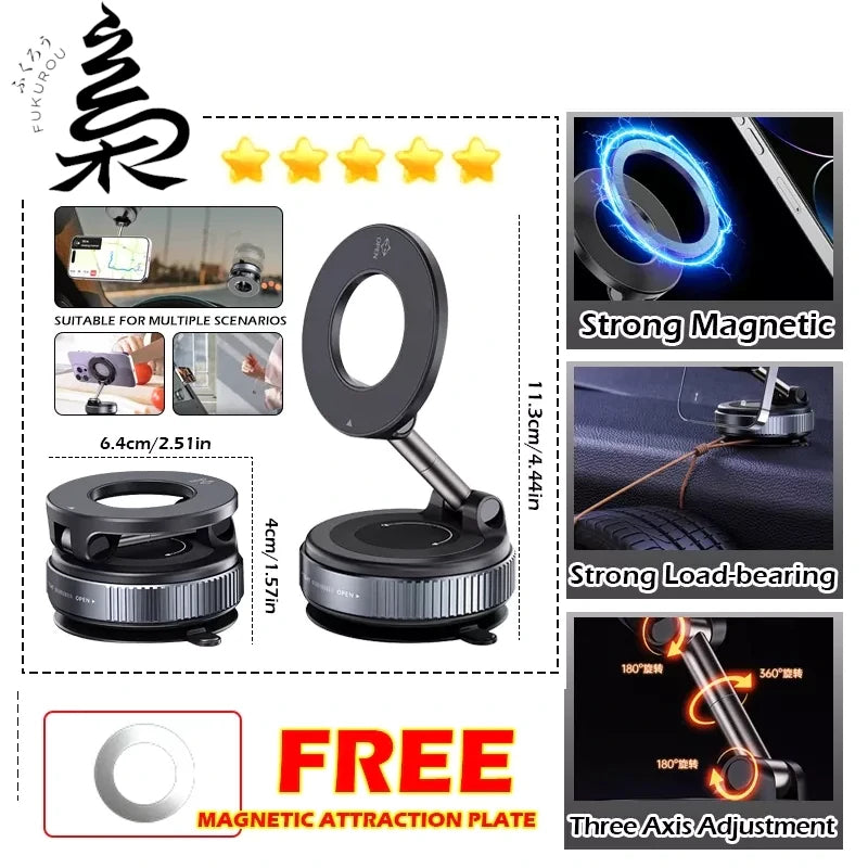 FUKUROU Mobile phone magnetic vacuum car windshield Phone holder 360 hands-free suitable gym mirror