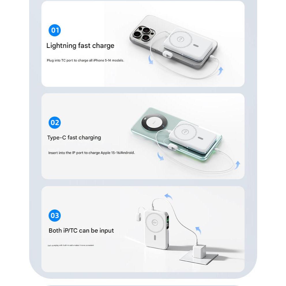 FUKUROU CCC Certification 10000MAH Magnetic Power Bank 22.5W Wireless Fast Charging With Stand Cable