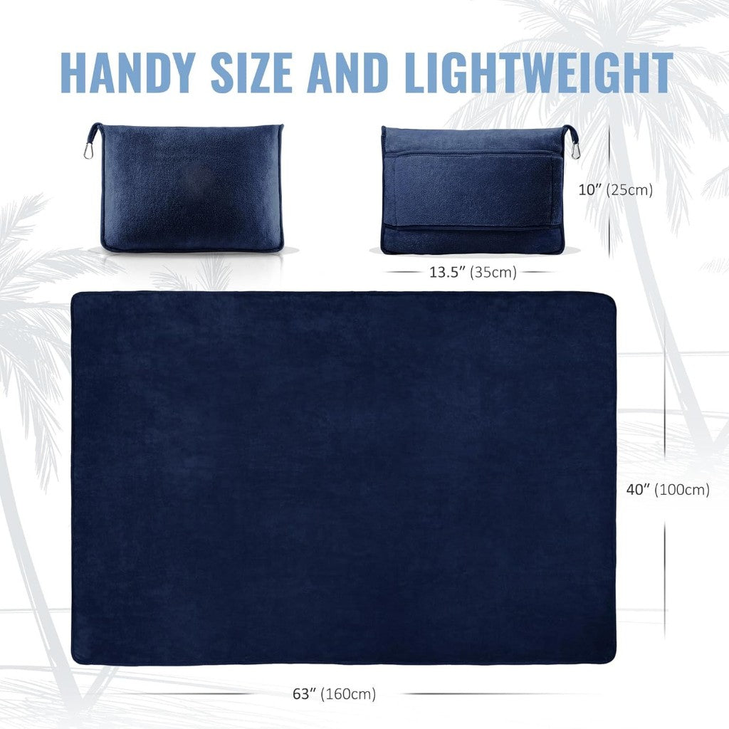 Travel Blanket and Pillow with Cover Super Soft Material with Backpack Clip Luggage Cover Airplane Flight Blanket
