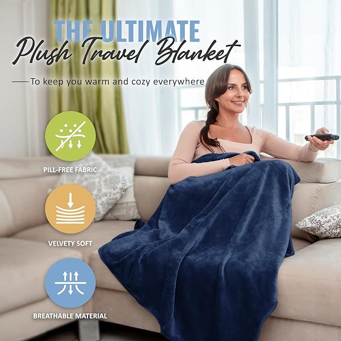 Travel Blanket and Pillow with Cover Super Soft Material with Backpack Clip Luggage Cover Airplane Flight Blanket