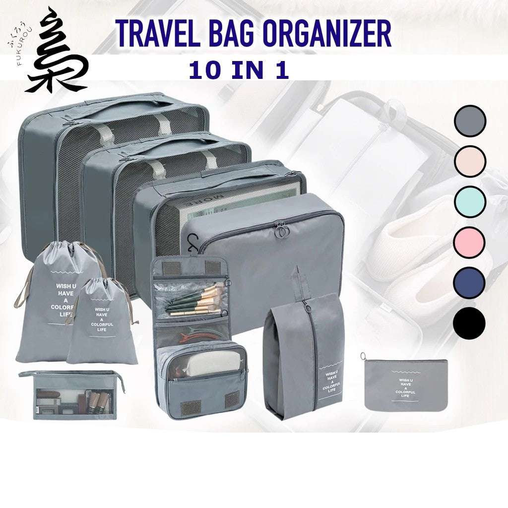 FUKUROU 10 in 1 set Travel Organizer Bag Travel Packing Clothes Storage Organizer Bag Pouch 洗漱旅行袋