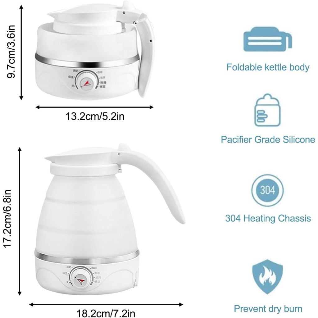 FUKUROU 600ML Foldable Electric Kettle UK PLUG Portable Travel Kettle Fast Water Boiling Heater Water Milk