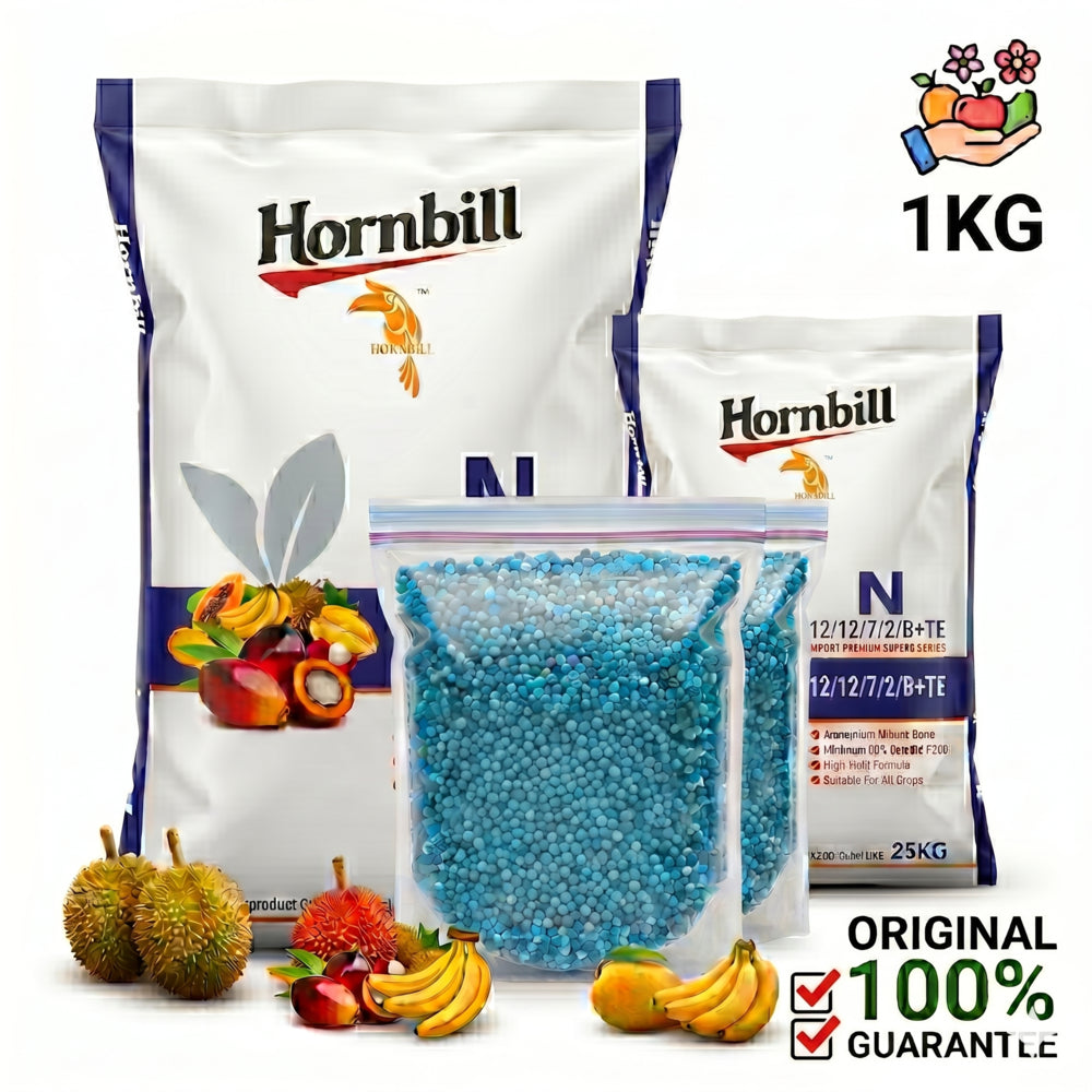 [REPACK] Hornbill Superb N 12-12-17-2+TE Premium Fertilizer | Baja Bunga & Buah | High Potassium 1kg