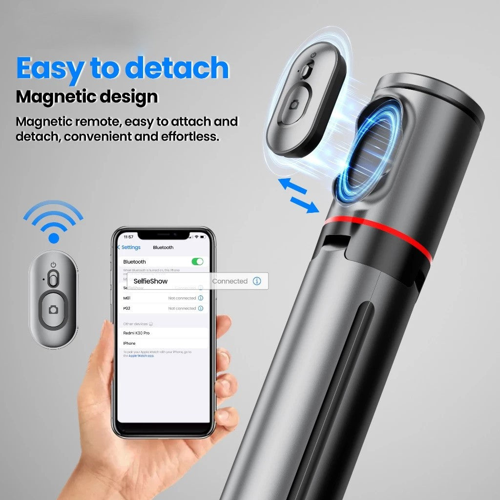 FUKUROU Auto Open Tripod 177cm Auto Jump Open Selfie Stick Auto Close with Magnetic Bluetooth Remote