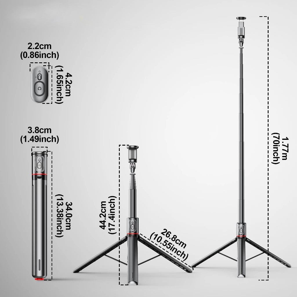 FUKUROU Auto Open Tripod 177cm Auto Jump Open Selfie Stick Auto Close with Magnetic Bluetooth Remote