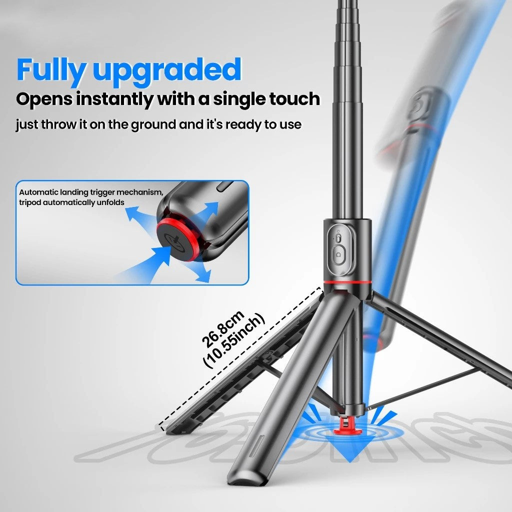 FUKUROU Auto Open Tripod 177cm Auto Jump Open Selfie Stick Auto Close with Magnetic Bluetooth Remote