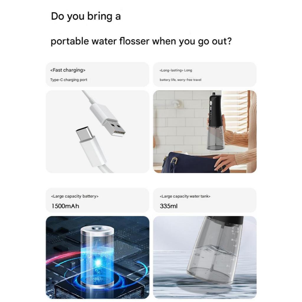 FUKUROU Cordless Water Dental Flosser IPX7 Waterproof Oral Irrigator Rechargeable  Modes 2 Jet Nozzles Teeth Cleaner