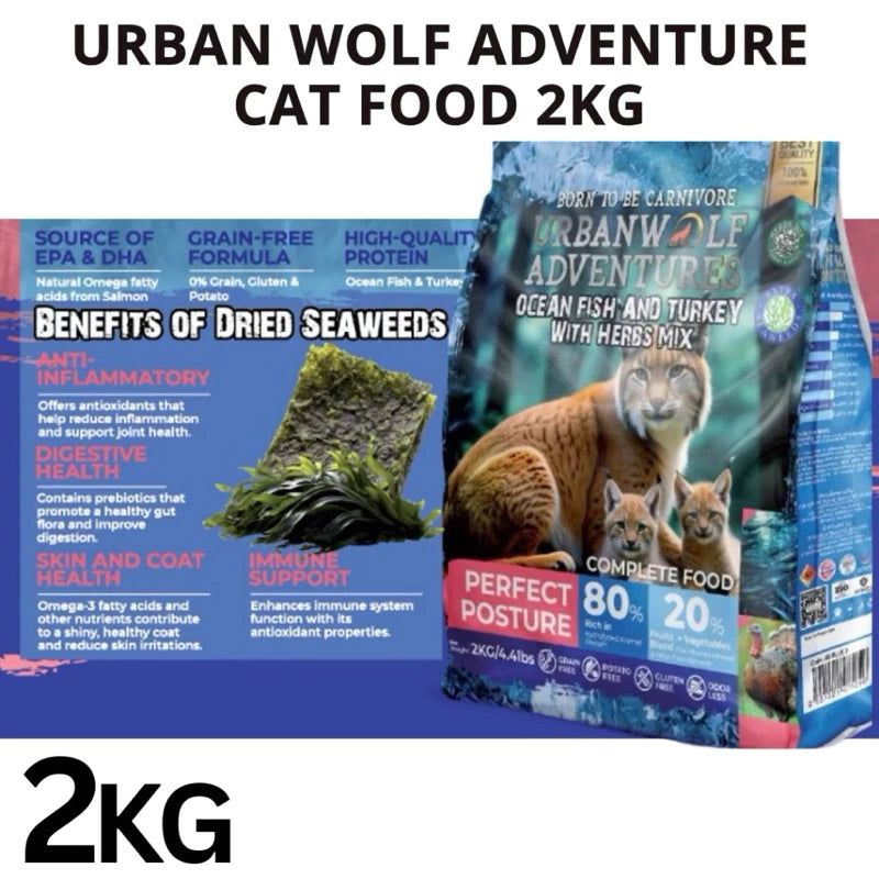 Urbanwolf Adventures Cat Food 2kg 100% Authentic (AlaskaSalmon/Turkey&Chicken/OceanFish&Turkey/WildCaughtFish)