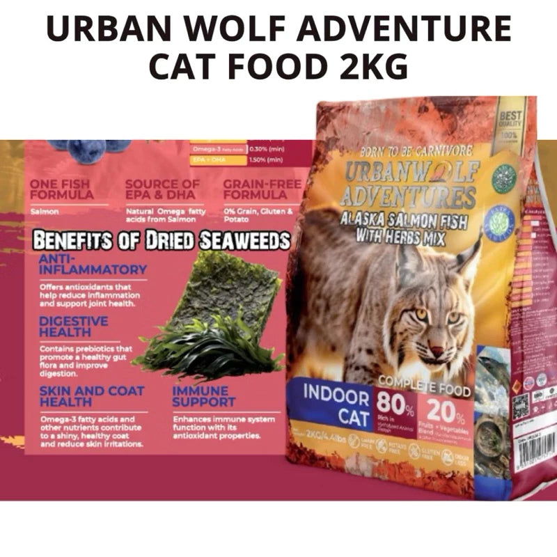 Urbanwolf Adventures Cat Food 2kg 100% Authentic (AlaskaSalmon/Turkey&Chicken/OceanFish&Turkey/WildCaughtFish)