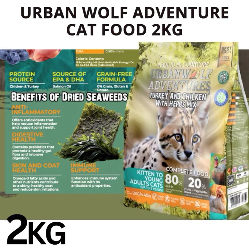 Urbanwolf Adventures Cat Food 2kg 100% Authentic (AlaskaSalmon/Turkey&Chicken/OceanFish&Turkey/WildCaughtFish)