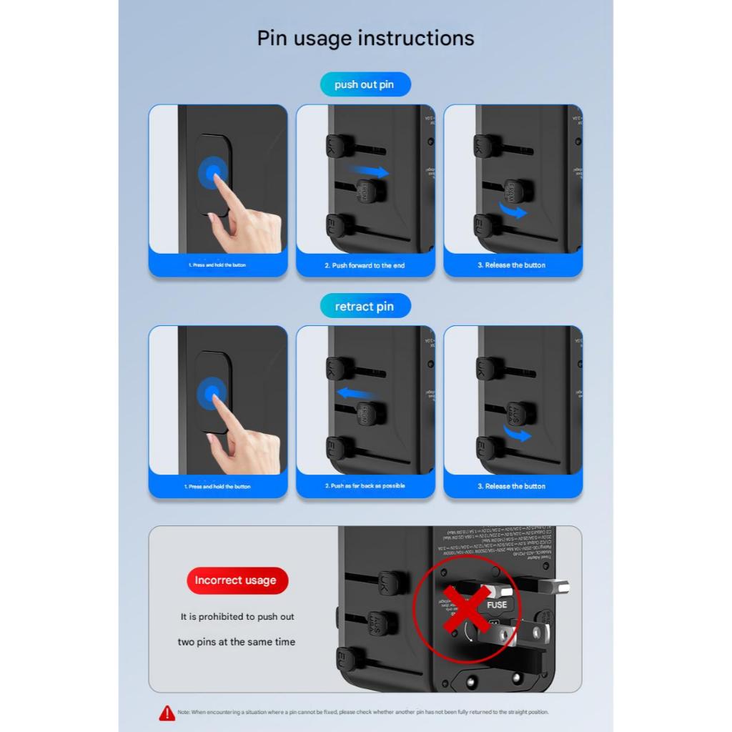FUKUROU Universal International Plug Travel Adapter Plug Fast Charging 3-Type C 2-USB Penyesuai Sejagat
