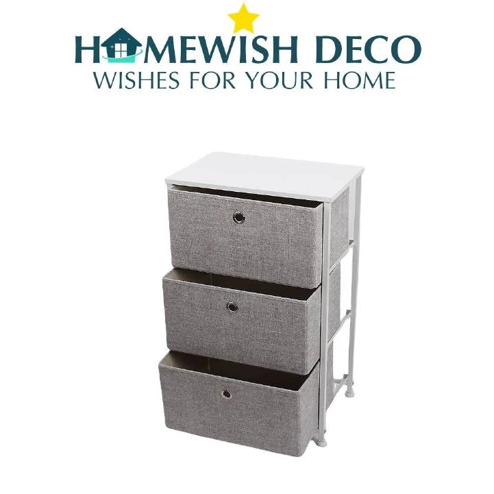 Chest Drawer 3 Layer Bedside Table Almari Baju Fabric Storage Cabinet Rak Laci Murah Meja Tepi Katil