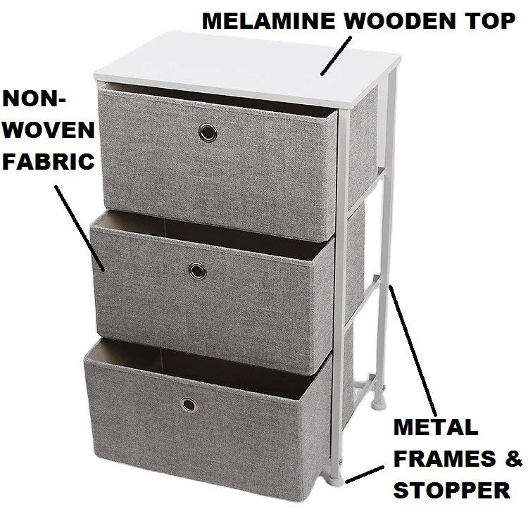 Chest Drawer 3 Layer Bedside Table Almari Baju Fabric Storage Cabinet Rak Laci Murah Meja Tepi Katil