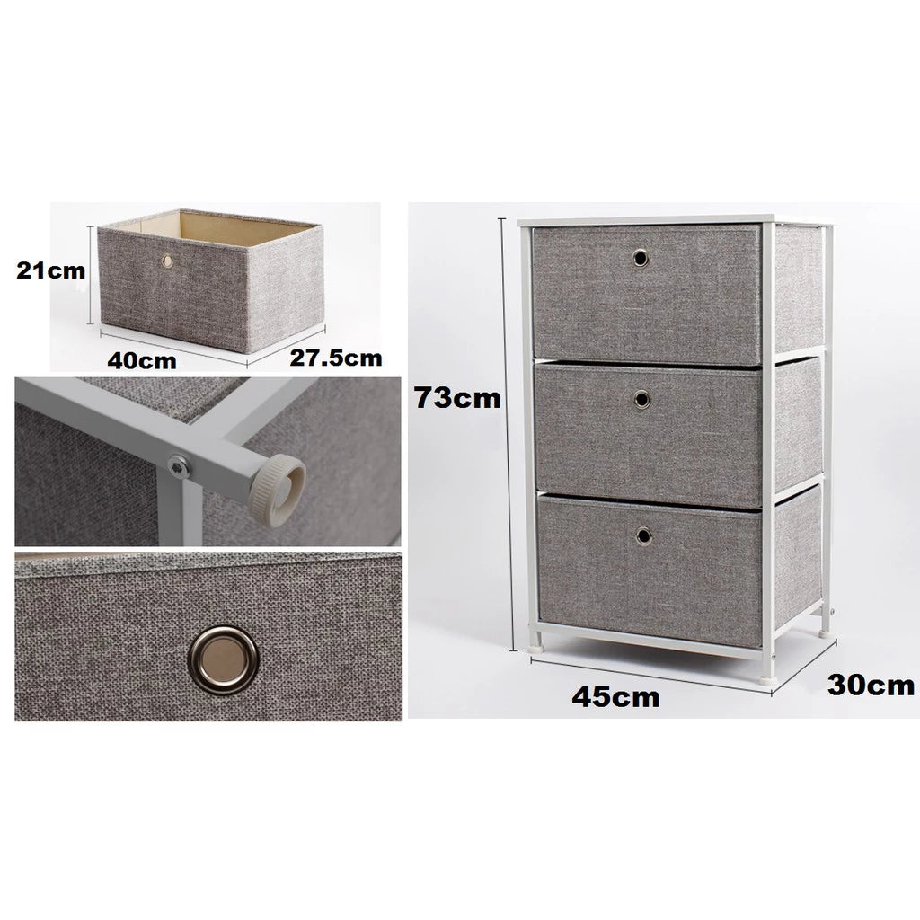 Chest Drawer 3 Layer Bedside Table Almari Baju Fabric Storage Cabinet Rak Laci Murah Meja Tepi Katil