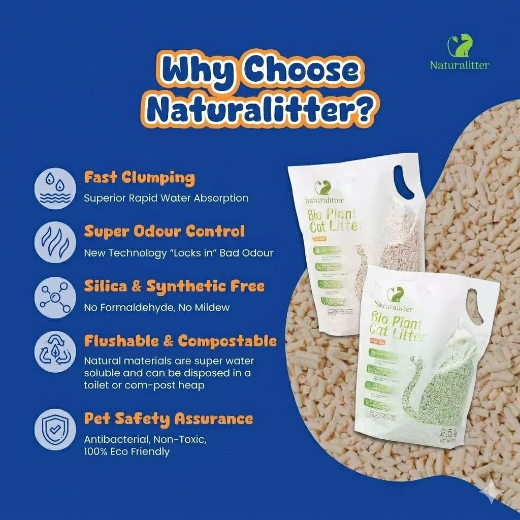 NATURALITTER Tofu Cat Litter 6L Pasir Kucing Flushable Fast Clumping Odour Control Habuk Rendah