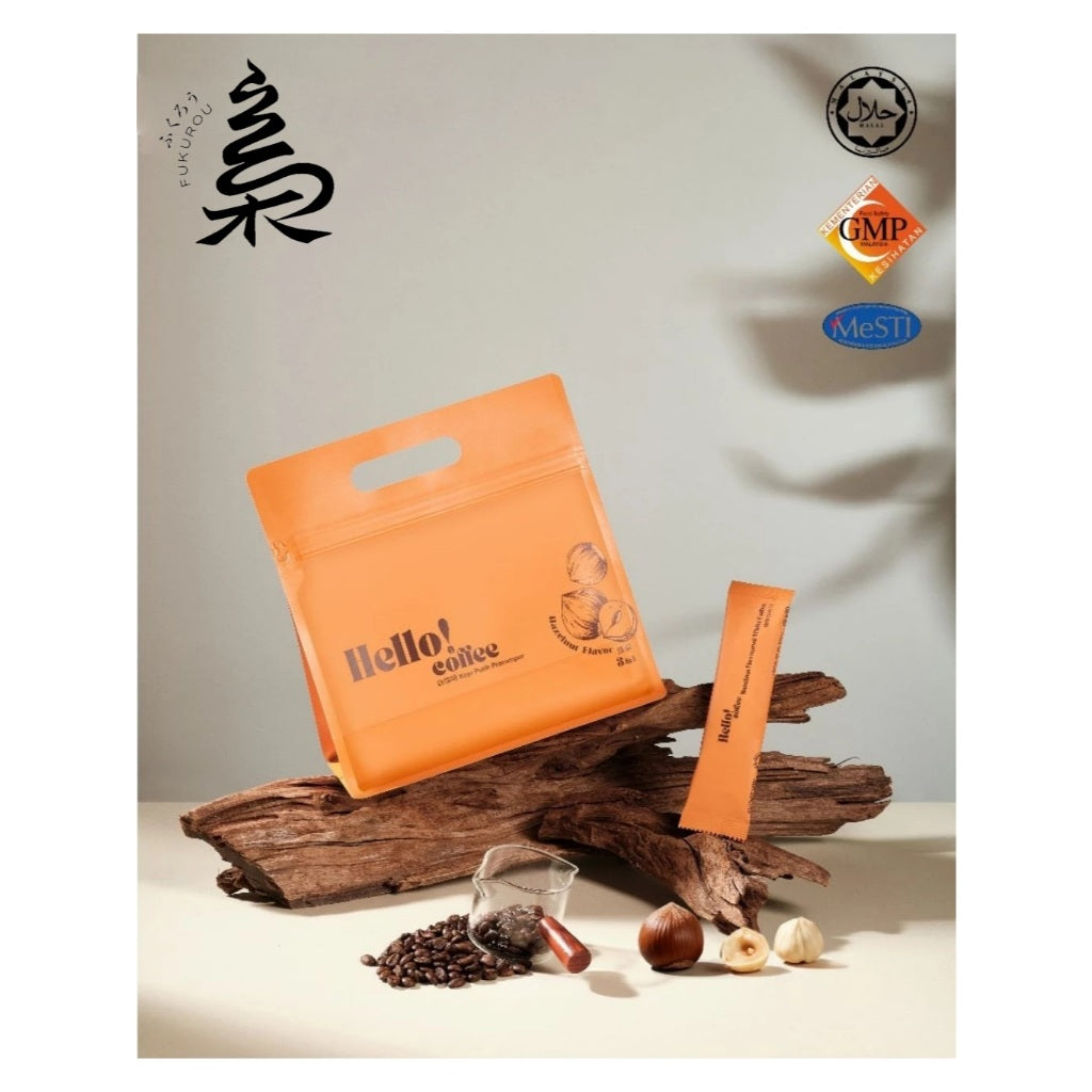 [Halal] Hello! Coffee Hazelnut White Coffee Premix 3-in-1 Instant Kopi Putih (27g x 12 Sachets)
