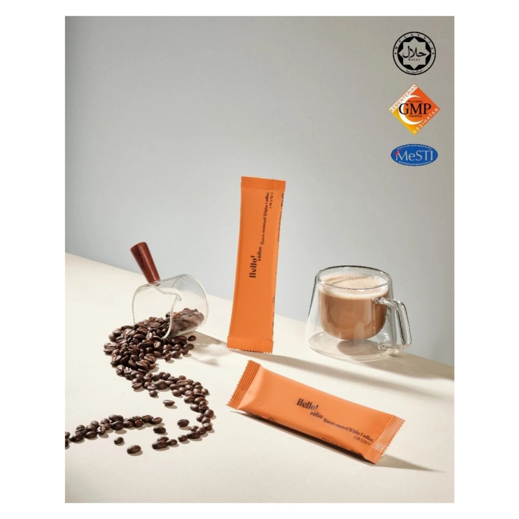 [Halal] Hello! Coffee Unsweetened White Coffee Premix Kopi Putih Tanpa Gula 2 in 1 Instant Coffee