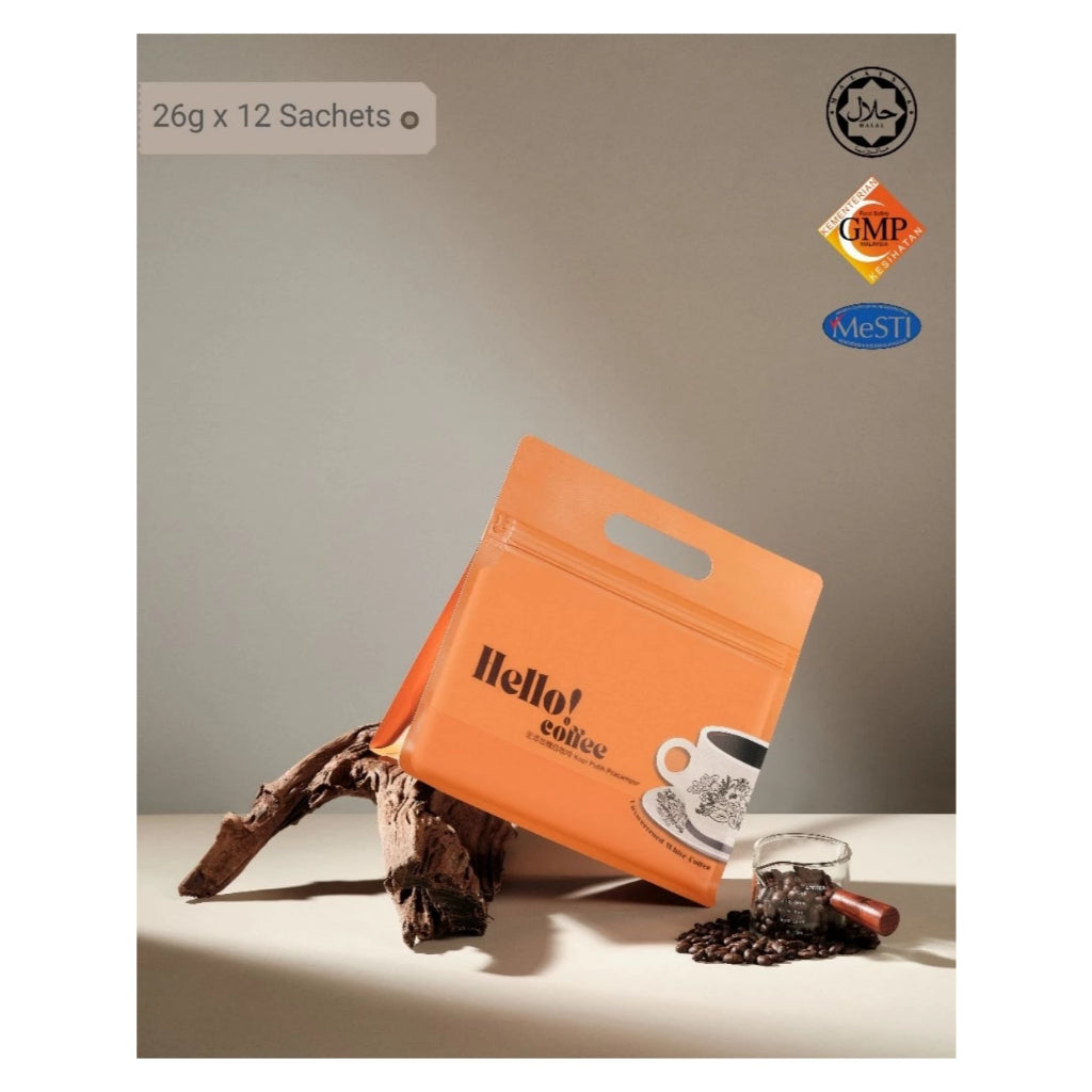 [Halal] Hello! Coffee Unsweetened White Coffee Premix Kopi Putih Tanpa Gula 2 in 1 Instant Coffee