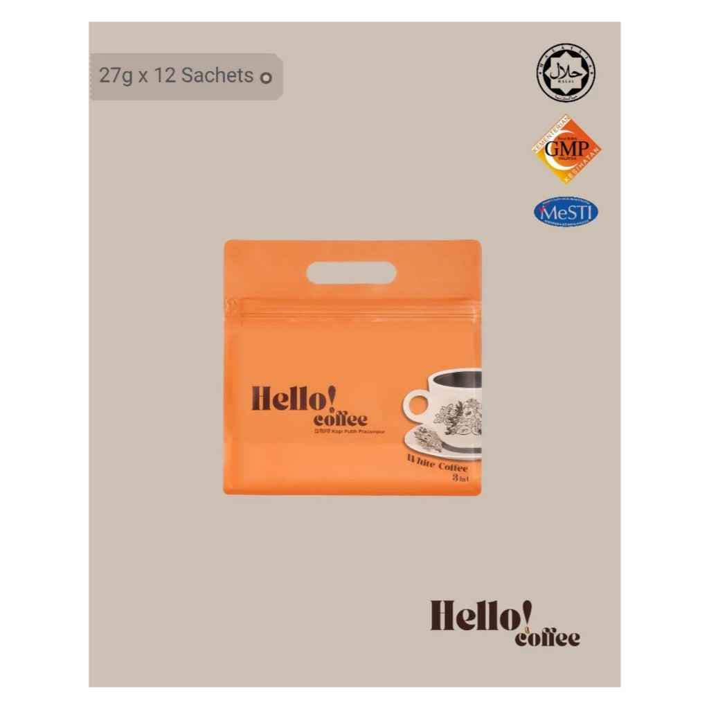 [Halal] Hello! Coffee White Coffee Premix 3 in 1 Instant Coffee Kopi Putih Kaw 经典白咖啡 (12 Sachets)