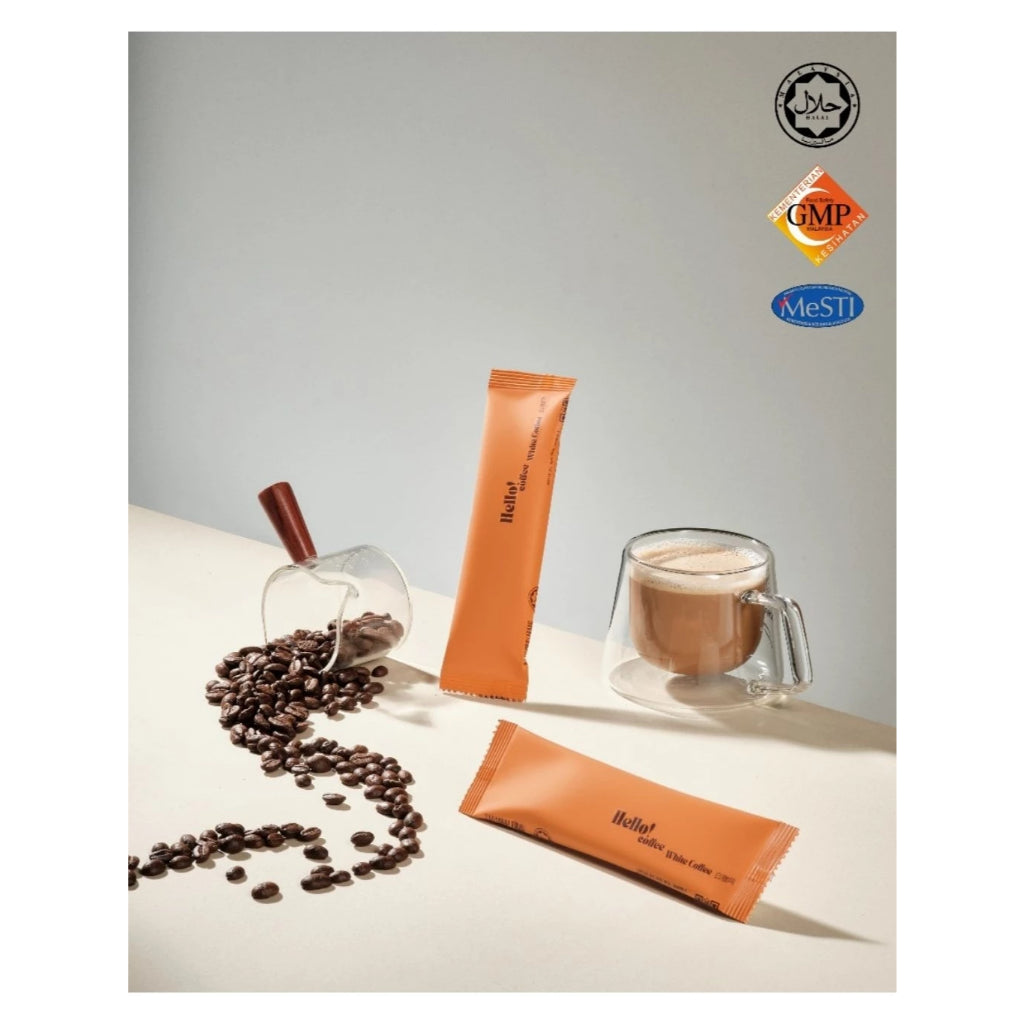 [Halal] Hello! Coffee White Coffee Premix 3 in 1 Instant Coffee Kopi Putih Kaw 经典白咖啡 (12 Sachets)