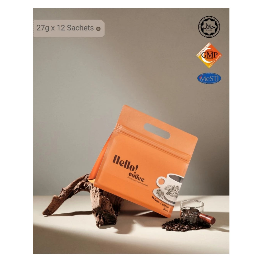 [Halal] Hello! Coffee White Coffee Premix 3 in 1 Instant Coffee Kopi Putih Kaw 经典白咖啡 (12 Sachets)